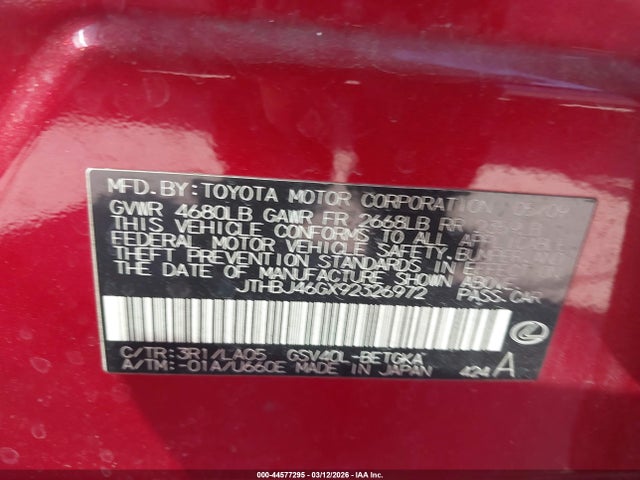 Продажа на аукционе авто 2009 Lexus Es 350, vin: JTHBJ46GX92326972, номер лота: 44577295