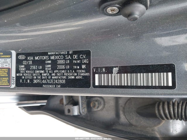 44577300 :رقم المزاد ، 3KPFL4A7XJE242808 vin ، 2018 Kia Forte S مزاد بيع