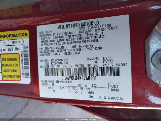 Ford Fusion Hybrid Se 2019 3FA6P0LU4KR268501 Image 9