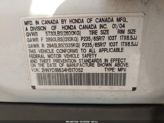 Aukcja sprzedaży 2004 Acura Mdx, vin: 2HNYD18634H517052, numer aukcji: 44577349