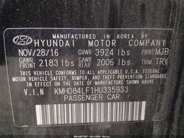 KMHD84LF1HU335933 Hyundai Elantra Limited