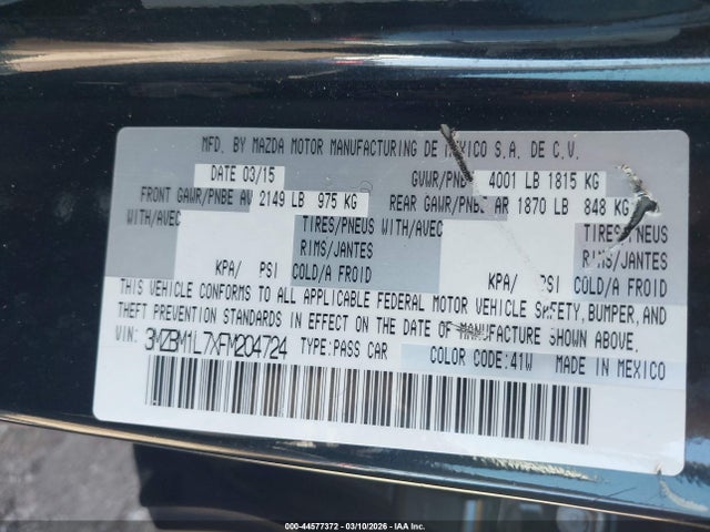 2015 Mazda Mazda3 I Touring მანქანა იყიდება აუქციონზე, vin: 3MZBM1L7XFM204724, აუქციონის ნომერი: 44577372