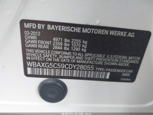 Aukcja sprzedaży 2012 Bmw 528i, vin: WBAXG5C59CDY28055, numer aukcji: 44577374