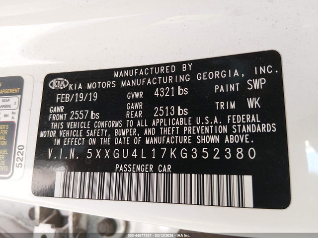 5XXGU4L17KG352380 KIA OPTIMA EX