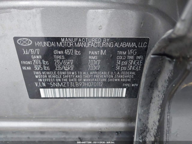 5NMZT3LB9JH070112 Hyundai Santa Fe Sport 2.4l