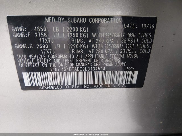 2020 SUBARU OUTBACK 4S4BTAEC9L3134514 Photo 8