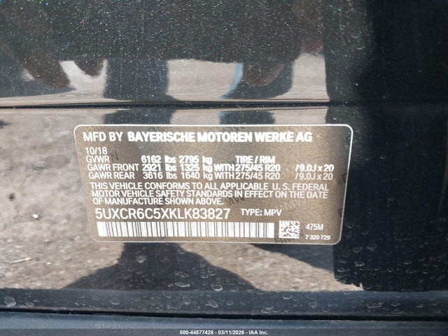 2019 Bmw X5 Xdrive40i მანქანა იყიდება აუქციონზე, vin: 5UXCR6C5XKLK83827, აუქციონის ნომერი: 44577428