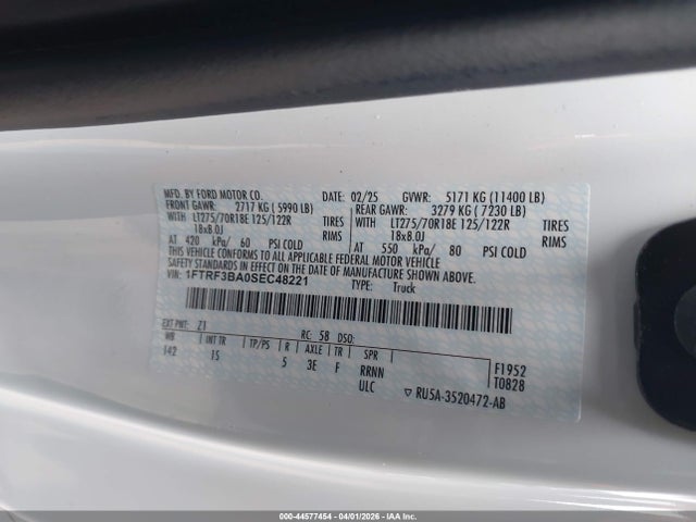 44577454 :رقم المزاد ، 1FTRF3BA0SEC48221 vin ، 2025 Ford F-350 Xl مزاد بيع
