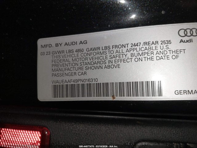 Продажа на аукционе авто 2023 Audi A4 Premium Plus 45 Tfsi S Line Quattro S Tronic, vin: WAUEAAF49PN016310, номер лота: 44577470