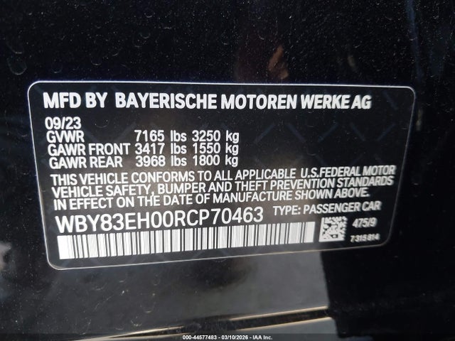 2024 Bmw I7 M70 მანქანა იყიდება აუქციონზე, vin: WBY83EH00RCP70463, აუქციონის ნომერი: 44577483