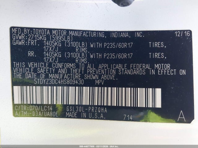 2017 TOYOTA SIENNA 5TDYZ3DC4HS809430 Photo 8