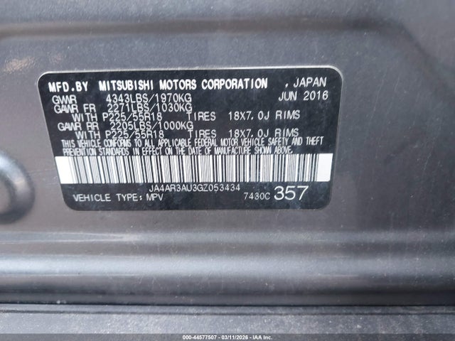 Aukcja sprzedaży 2016 Mitsubishi Outlander Sport 2.0 Es, vin: JA4AR3AU3GZ053434, numer aukcji: 44577507