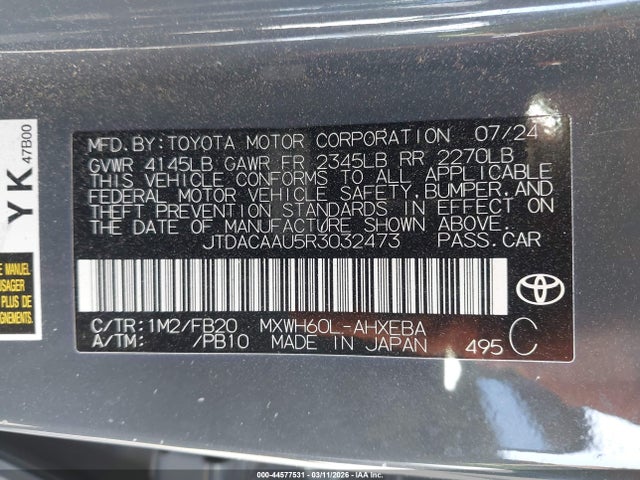 JTDACAAU5R3032473 Toyota Prius Le/xle/limited