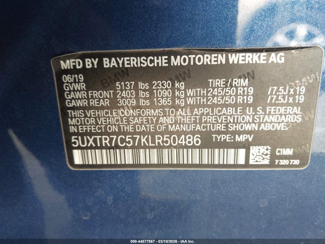 Aukcja sprzedaży 2019 Bmw X3 Sdrive30i, vin: 5UXTR7C57KLR50486, numer aukcji: 44577567