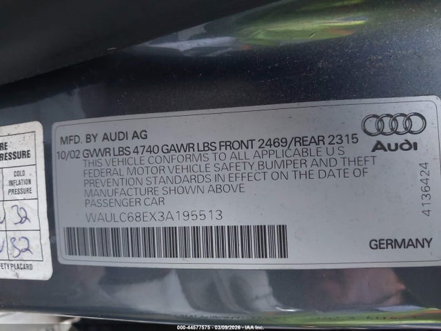 2003 AUDI A4 WAULC68EX3A195513 Photo 8