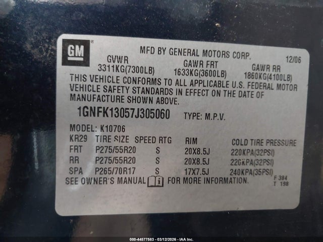 2007 CHEVROLET TAHOE 1GNFK13057J305060 Photo 8