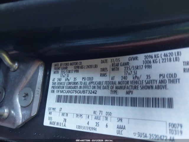 1FMCU0G75GUB73242 Ford ESCAPE SE