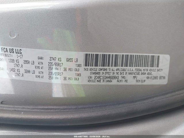 Продажа на аукционе авто 2017 Chrysler Pacifica Touring-l Plus, vin: 2C4RC1EG4HR669643, номер лота: 44577600