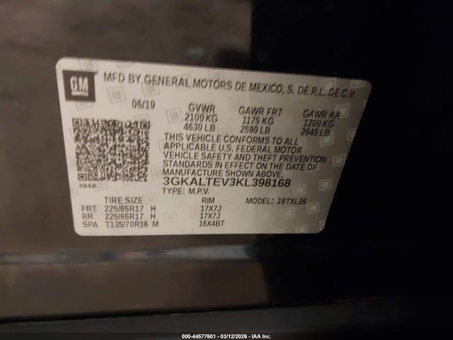 Продажа на аукционе авто 2019 Gmc Terrain Sle, vin: 3GKALTEV3KL398168, номер лота: 44577601