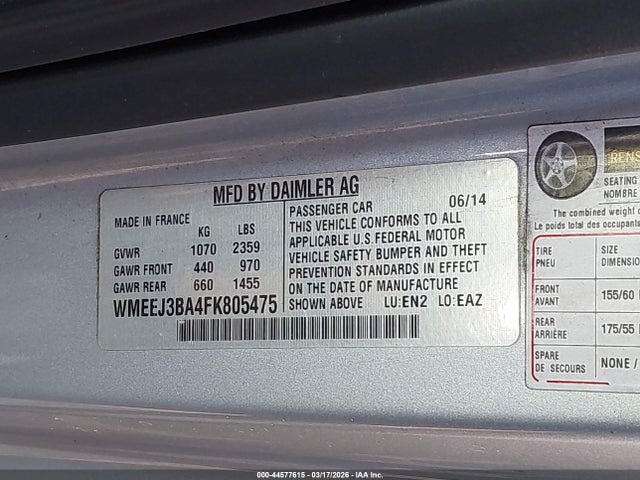Aukcja sprzedaży 2015 Smart Fortwo Pure, vin: WMEEJ3BA4FK805475, numer aukcji: 44577615