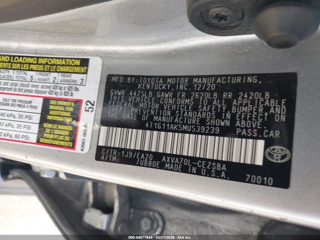Toyota CAMRY SE 2021 4T1G11AK5MU539239 Image 9