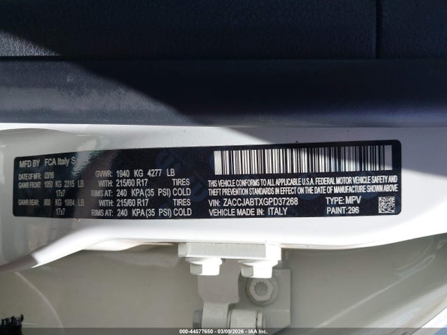 44577650 :رقم المزاد ، ZACCJABTXGPD37268 vin ، 2016 Jeep Renegade Latitude مزاد بيع