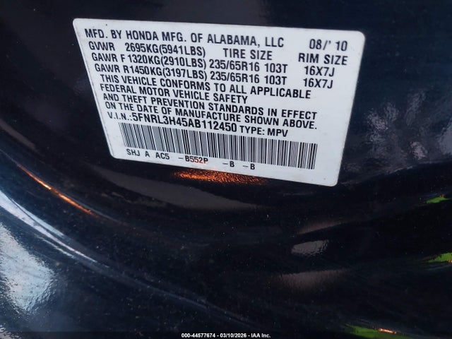 2010 HONDA ODYSSEY 5FNRL3H45AB112450 Photo 8