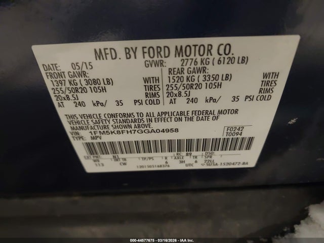 2016 FORD EXPLORER 1FM5K8FH7GGA04958 Photo 8