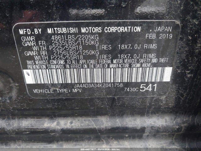 2019 MITSUBISHI OUTLANDER JA4AD3A34KZ041758 Photo 8