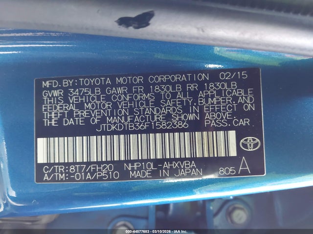 Toyota Prius C One 2015 JTDKDTB36F1582386 Image 9