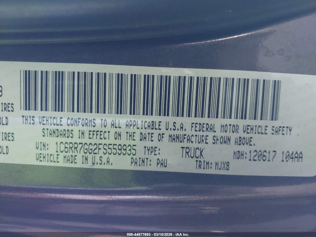 44577693 :رقم المزاد ، 1C6RR7GG2FS559935 vin ، 2015 Ram 1500 Big Horn مزاد بيع