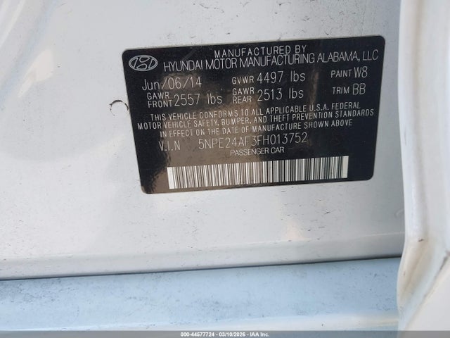 Hyundai SONATA SE 2015 5NPE24AF3FH013752 Image 9