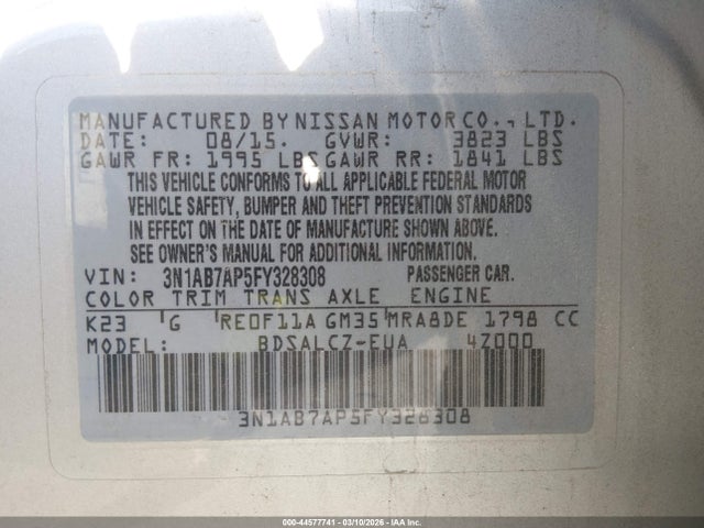 Nissan SENTRA S 2015 3N1AB7AP5FY328308 Image 9