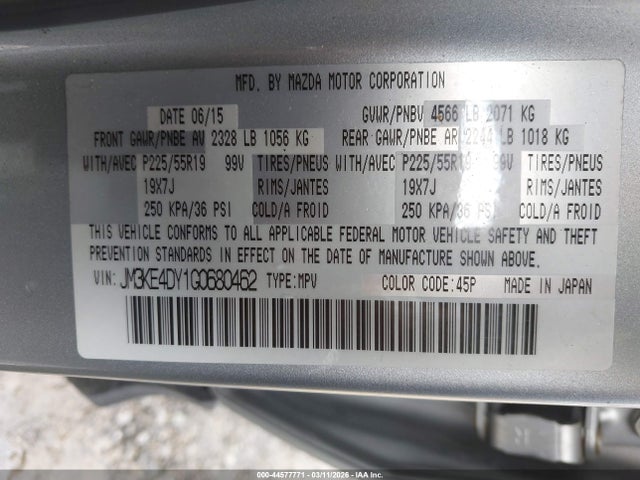 Продажа на аукционе авто 2016 Mazda Cx-5 Grand Touring, vin: JM3KE4DY1G0680462, номер лота: 44577771