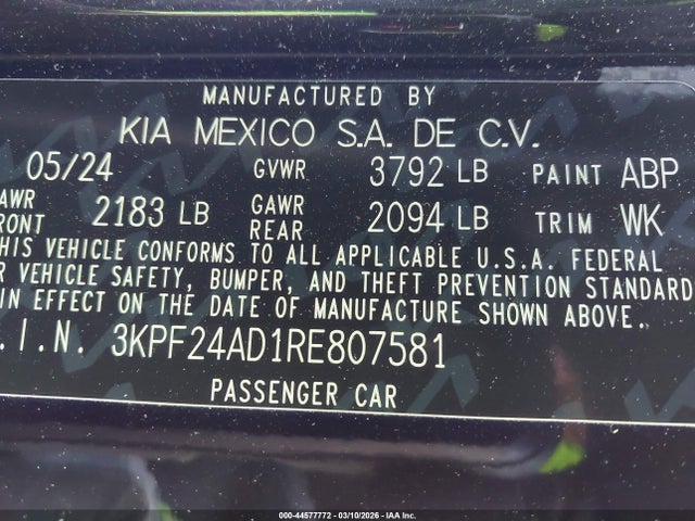 3KPF24AD1RE807581 KIA Forte Lxs