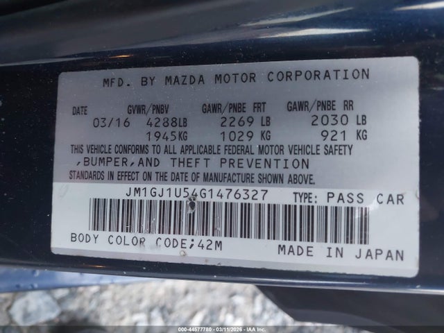 2016 Mazda Mazda6 I Sport მანქანა იყიდება აუქციონზე, vin: JM1GJ1U54G1476327, აუქციონის ნომერი: 44577780