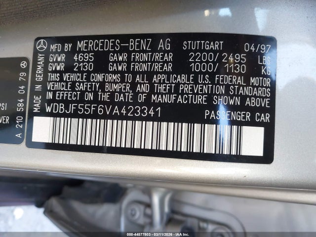 1997 Mercedes-benz E 320 მანქანა იყიდება აუქციონზე, vin: WDBJF55F6VA423341, აუქციონის ნომერი: 44577803