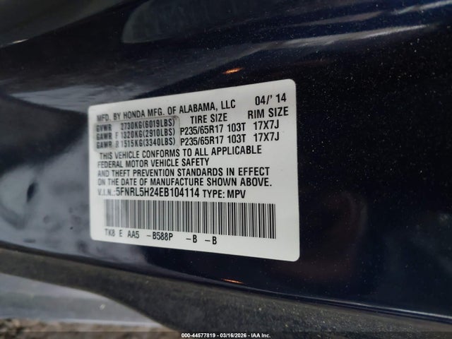 Aukcja sprzedaży 2014 Honda Odyssey Lx, vin: 5FNRL5H24EB104114, numer aukcji: 44577819