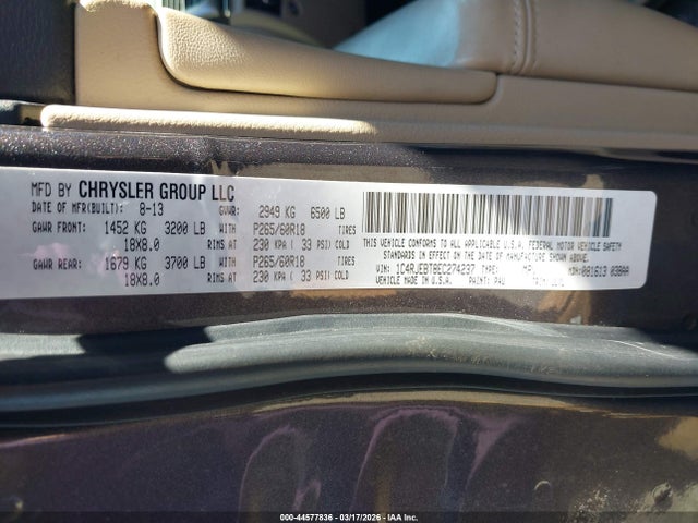 Продаж на аукціоні авто 2014 Jeep Grand Cherokee Limited, vin: 1C4RJEBT8EC274237, номер лоту: 44577836