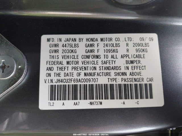 Aukcja sprzedaży 2010 Acura Tsx 2.4, vin: JH4CU2F69AC009707, numer aukcji: 44577852