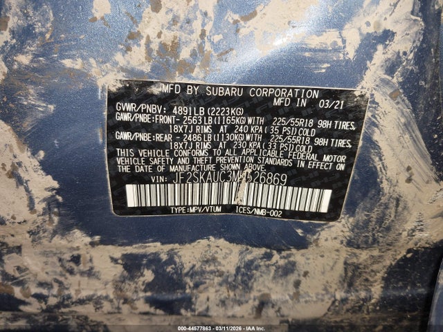 2021 Subaru Forester Limited მანქანა იყიდება აუქციონზე, vin: JF2SKAUC3MH526869, აუქციონის ნომერი: 44577863