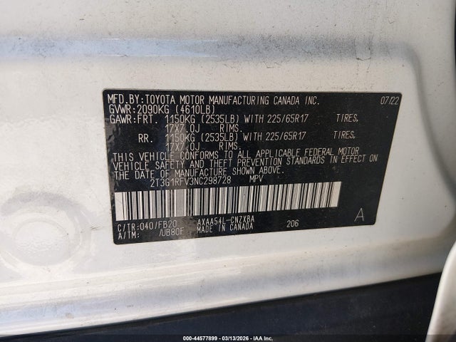 Продаж на аукціоні авто 2022 Toyota Rav4 Le, vin: 2T3G1RFV3NC298728, номер лоту: 44577899