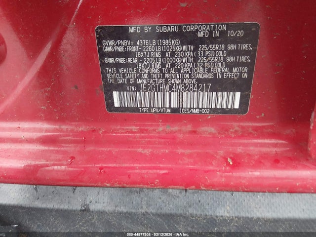 44577908 :رقم المزاد ، JF2GTHMC4M8284217 vin ، 2021 Subaru Crosstrek Limited مزاد بيع
