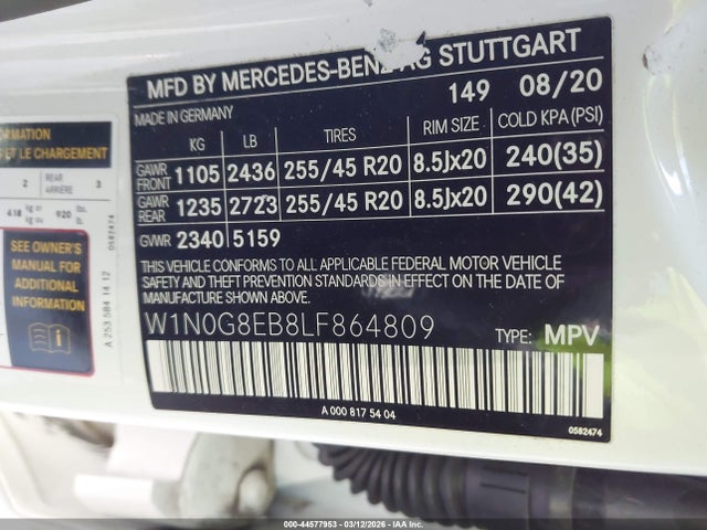 Продаж на аукціоні авто 2020 Mercedes-benz Glc 300 4matic, vin: W1N0G8EB8LF864809, номер лоту: 44577953