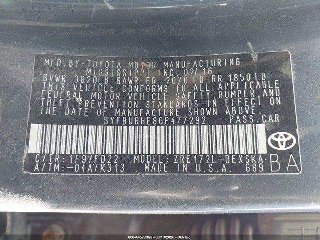 Toyota Corolla S 2016 5YFBURHE8GP477292 Image 9