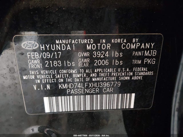 Hyundai ELANTRA SE 2017 KMHD74LFXHU396779 Image 9