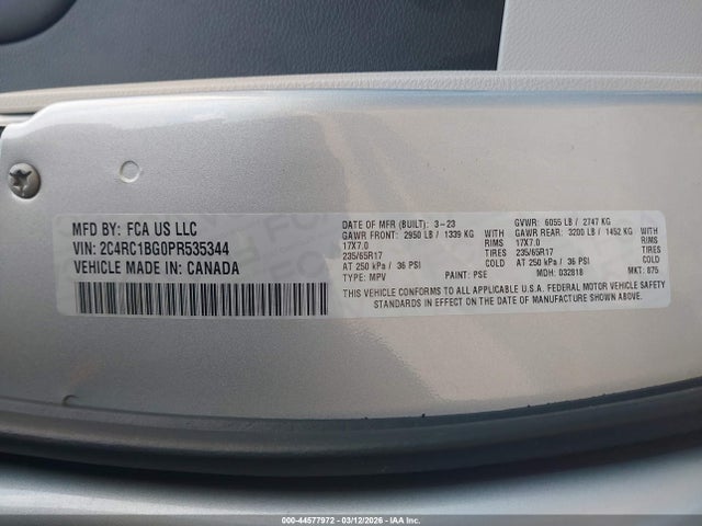 Продаж на аукціоні авто 2023 Chrysler Pacifica Touring L, vin: 2C4RC1BG0PR535344, номер лоту: 44577972