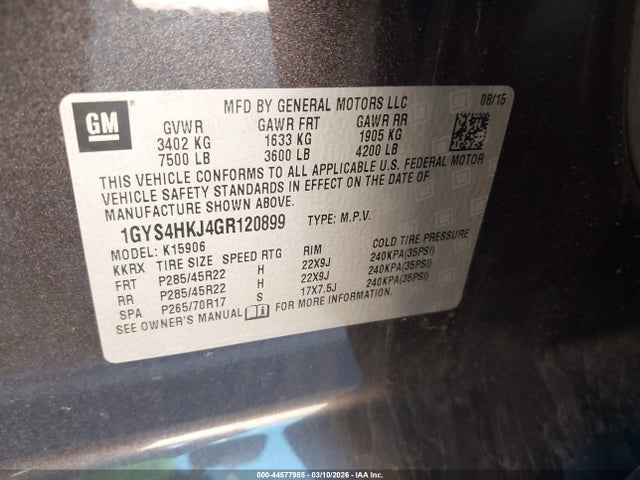 Продаж на аукціоні авто 2016 Cadillac Escalade Esv Luxury Collection, vin: 1GYS4HKJ4GR120899, номер лоту: 44577985