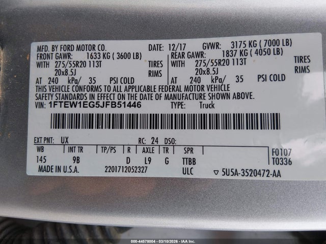 Ford F-150 Platinum 2018 1FTEW1EG5JFB51446 Image 9