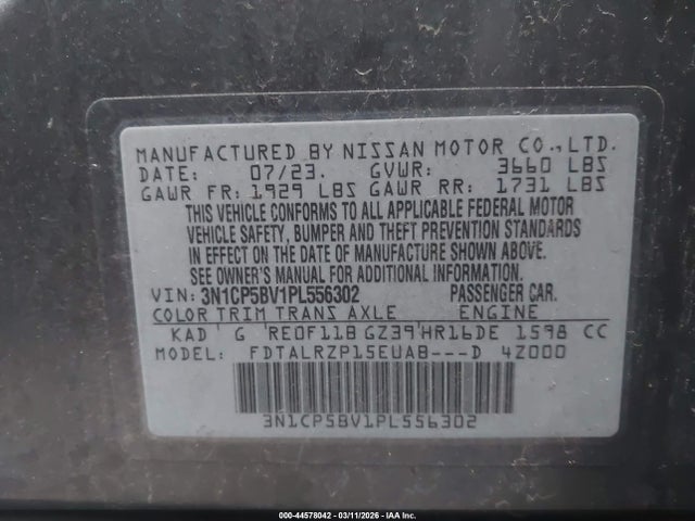 Aukcja sprzedaży 2023 Nissan Kicks S Xtronic Cvt, vin: 3N1CP5BV1PL556302, numer aukcji: 44578042